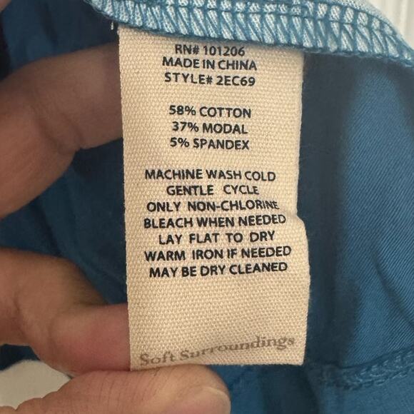 Soft Surroundings Floral Print Boho Tunic Top Womens Large Teal Multicolor Shirt - Picture 4 of 6